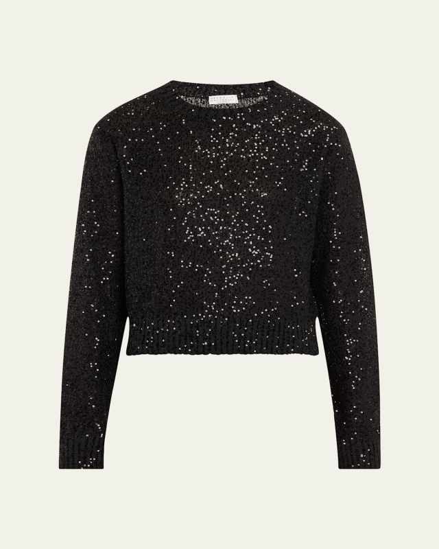 Paillette Linen-Cashmere Crewneck Sweater